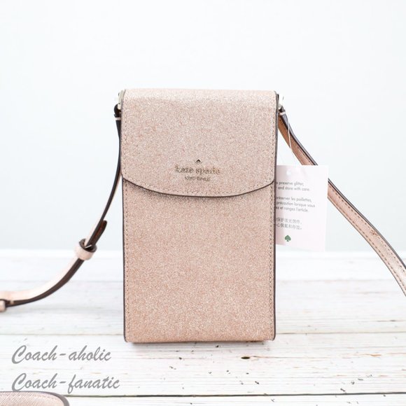 NWT Kate Spade Tinsel North South Glitter Phone Flap Crossbody in Rose Gold - Picture 3 of 13